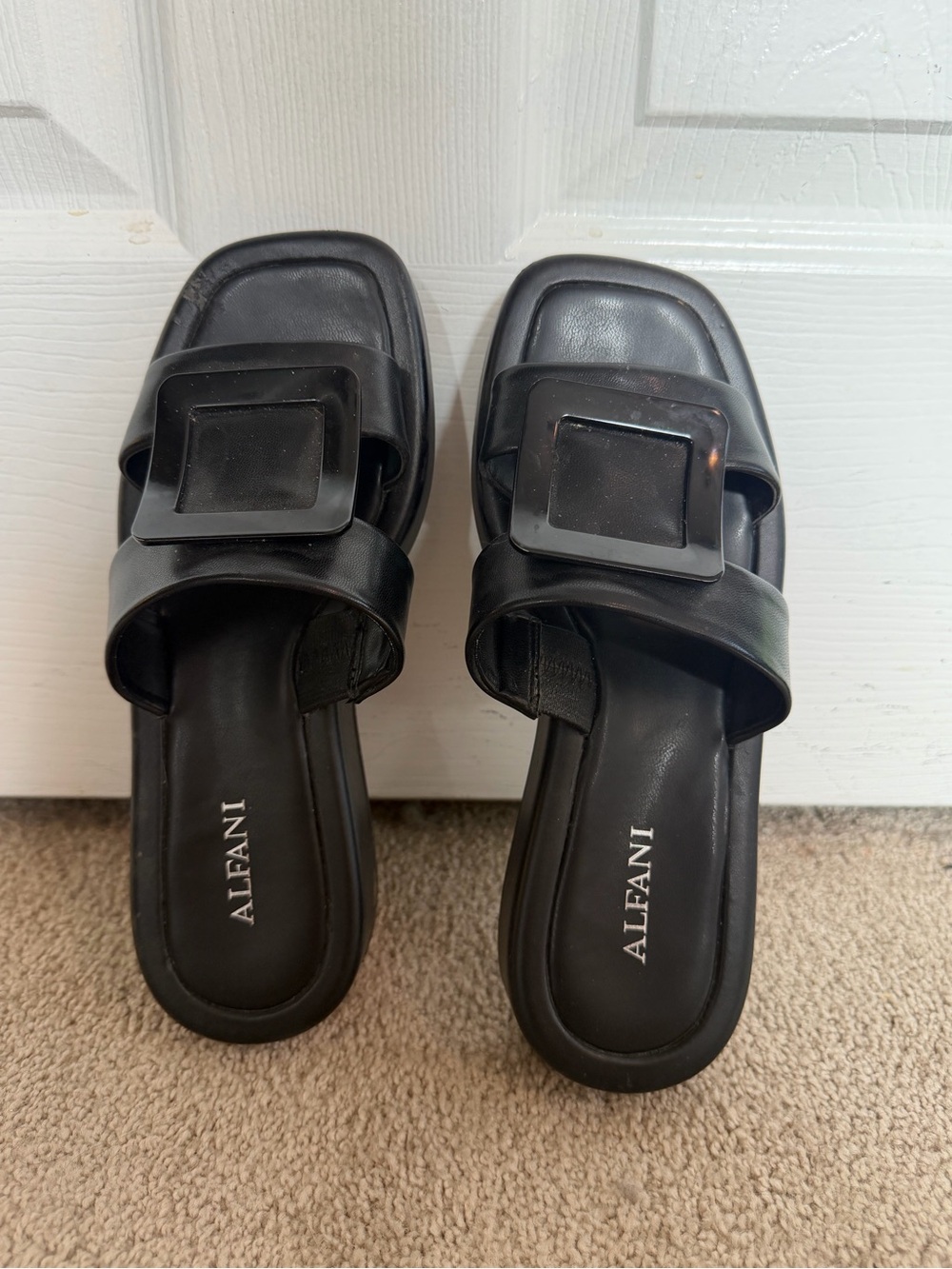 Alfani Black Slide Sandals with Square Buckle